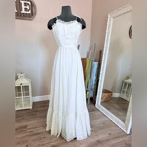 VTG 1970’s Candi Jones Floral Lace Prairie Maxi Dress